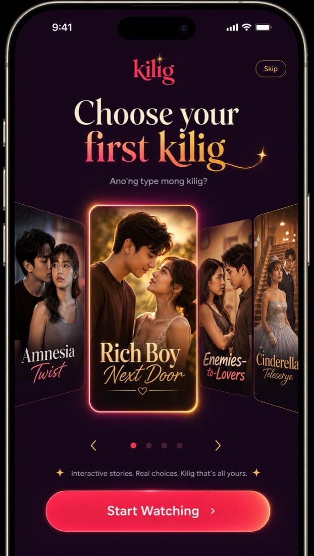 Choose your first kilig onboarding screen